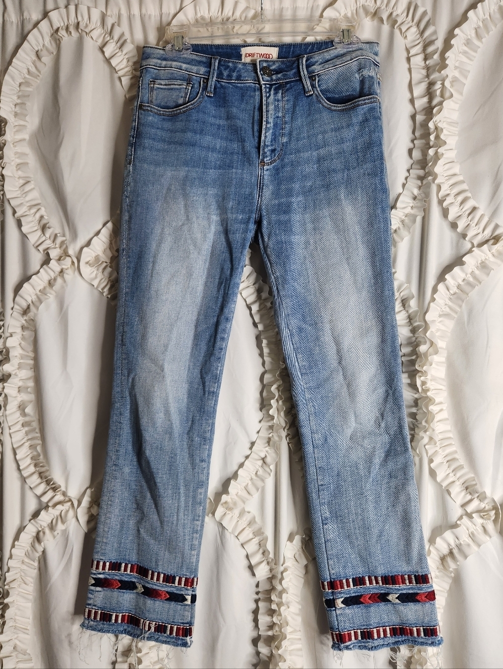 Driftwood Colette Embroidered Western Straight Crop Jeans Sz 28x26